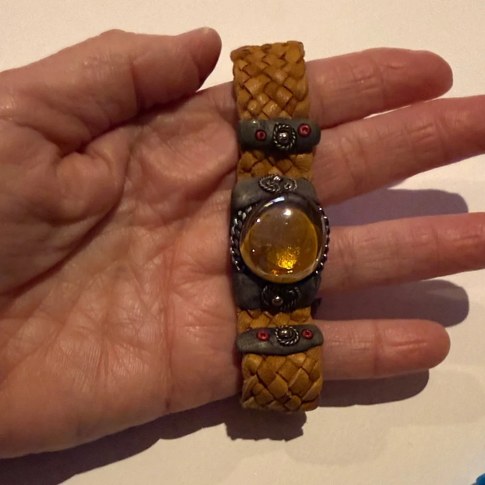 Brown and Silver Wearable Tech Bracelet